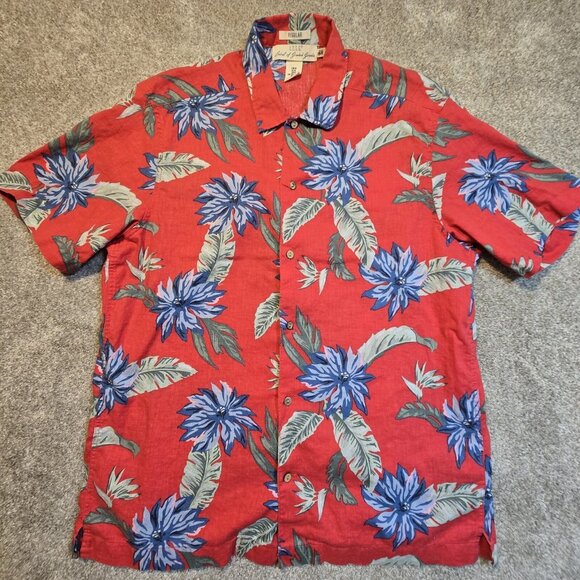 L.O.G.G Label of Graded Goods Linen Blend Hawaiian Shirt Red Floral Men's Medium - Picture 1 of 10